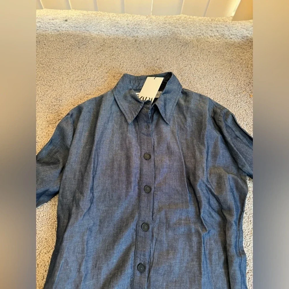 ZARA LINEN BLEND SHIRT DRESS ZW COLLECTION - SIZE XS and S - BRAND NEW WITH TAG - Picture 6 of 13